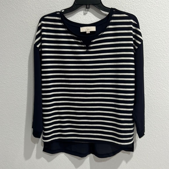 009. Loft Mixed Media Top Blue Stripe, size Small - Picture 1 of 1